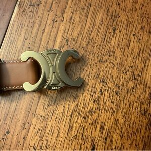 Celine Tan Leather Belt with Gold Buckle